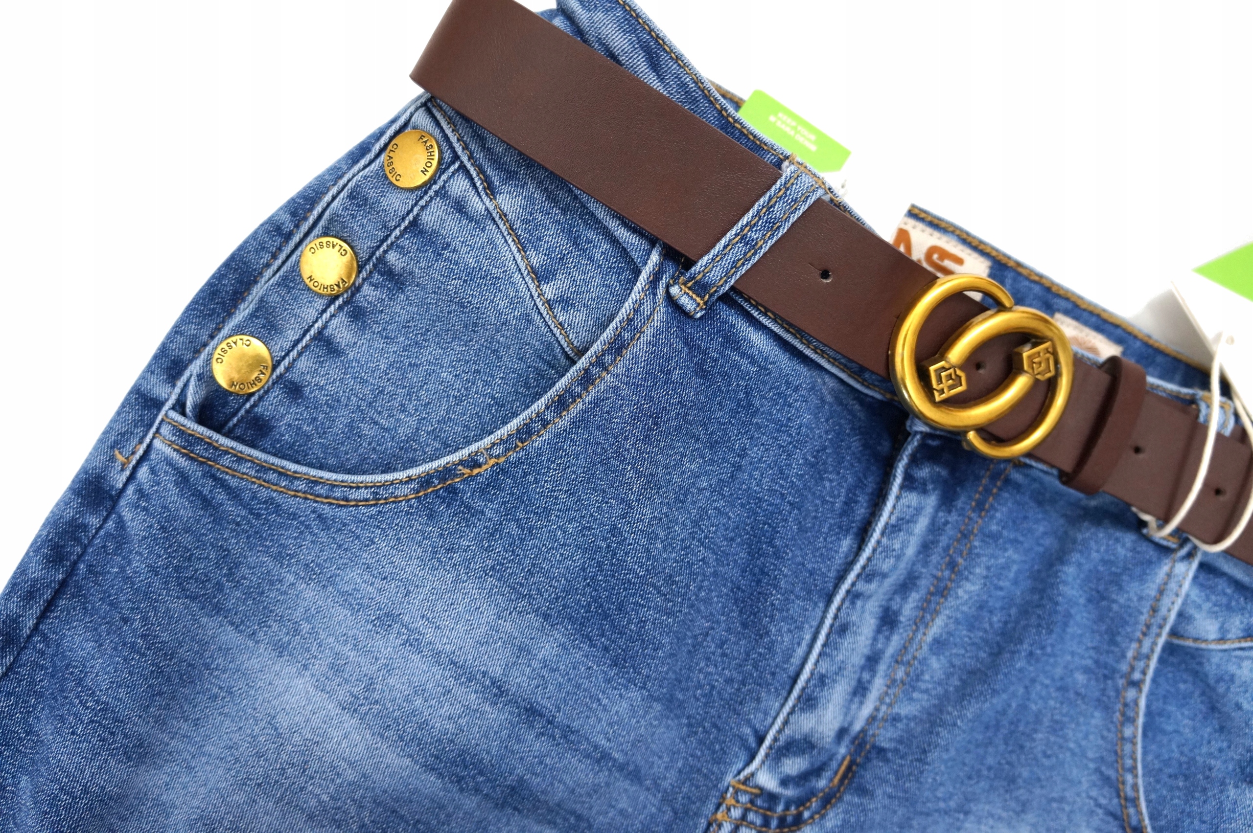 M.SARA SPODNIE JEANSOWE MOM FIT LUŹNIEJSZE NOGAWKI MODNE WYSOKI STAN Kolor niebieski