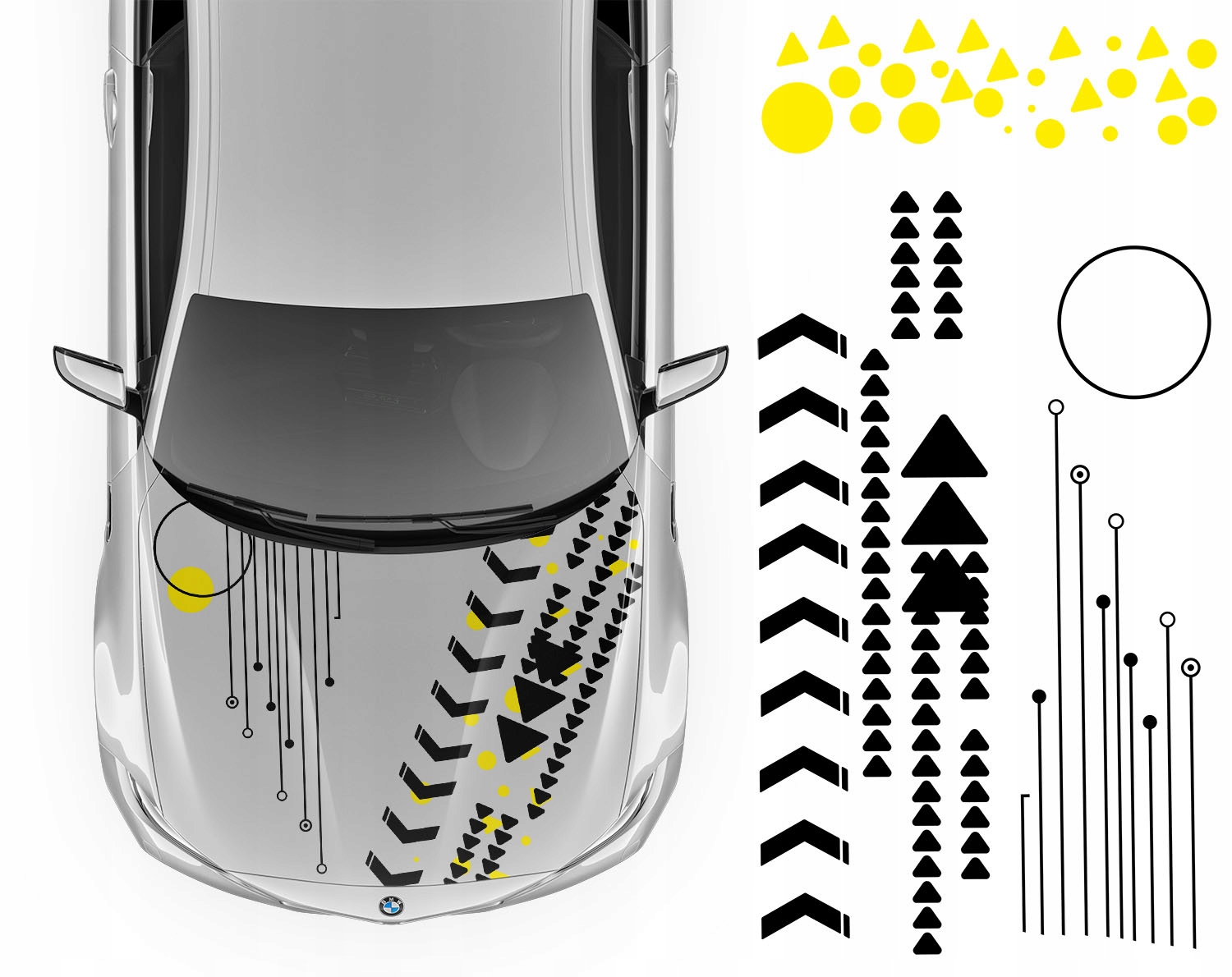 Samolepka Grafika na auto Masku Pásky Šipky Kola Tvary 90x185