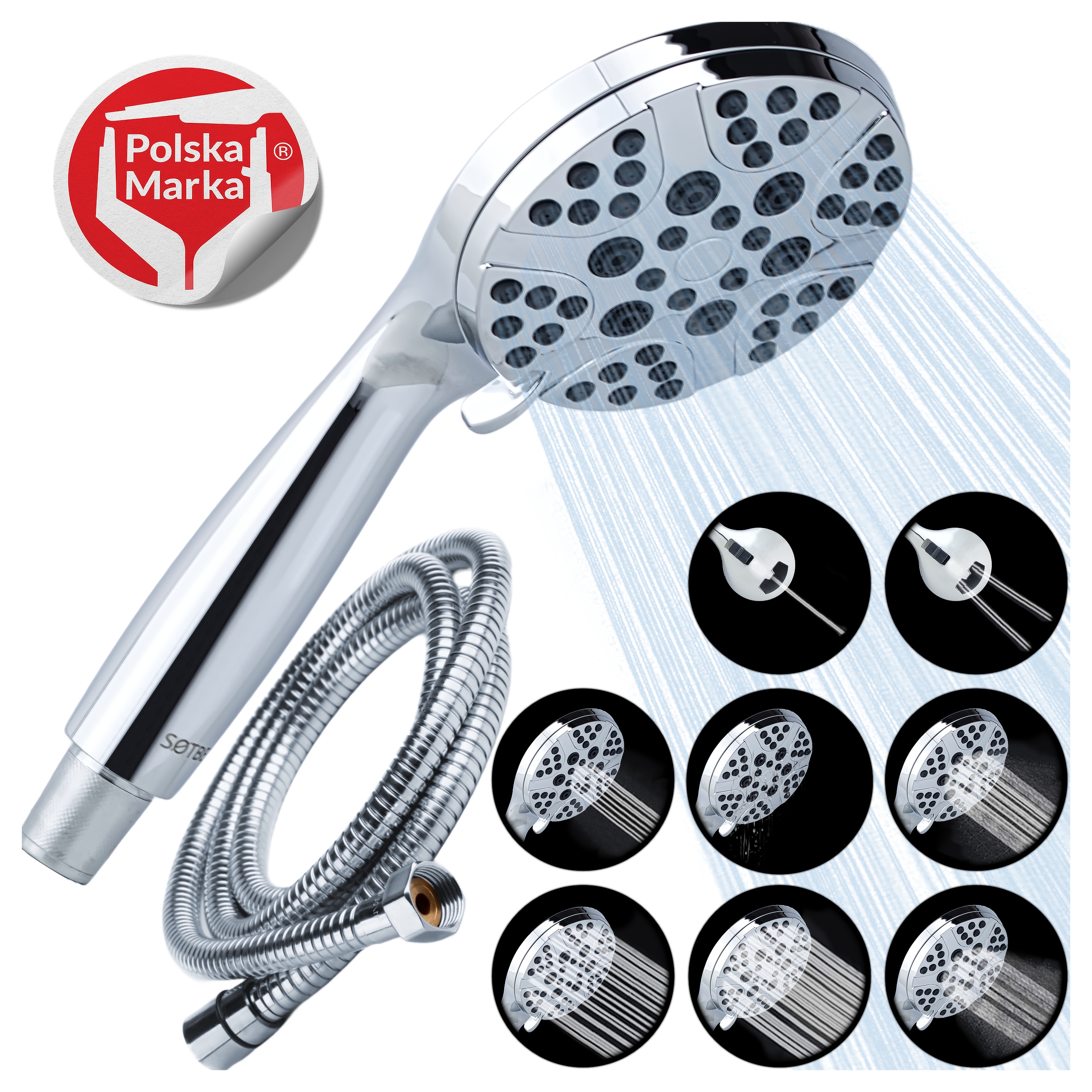 OSZCZĘDNA słuchawka prysznicowa 8 trybów z wężem