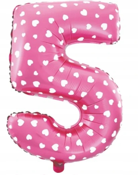 

Balon foliowy cyfra 5 różowa w serca 40cm urodziny