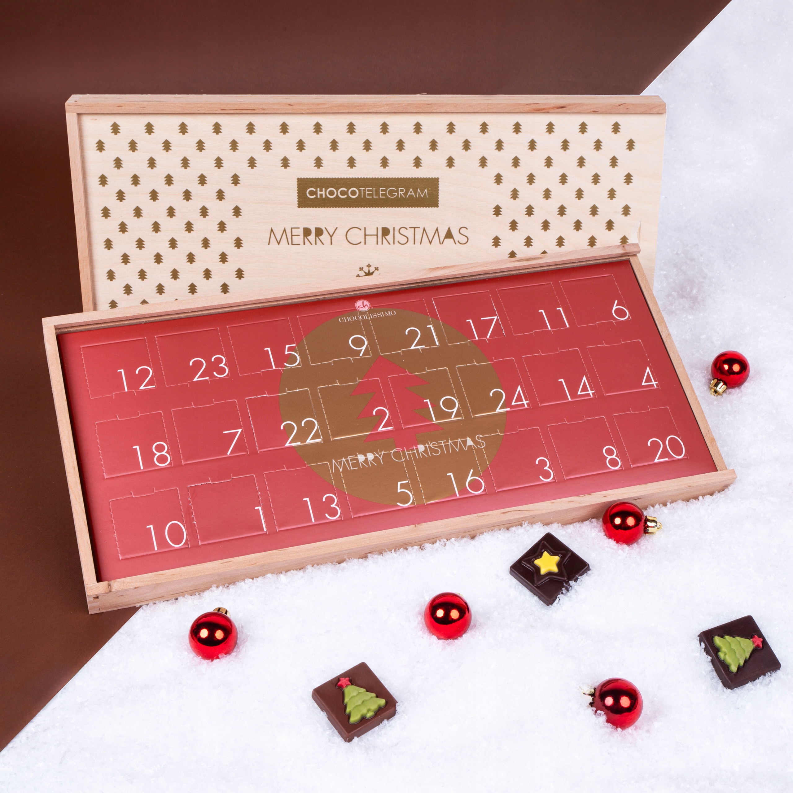 Адвент-календарь Chocolissimo в деревянном ящике, 24 конфеты из бельгийского шоколада, 168 г — фото 3