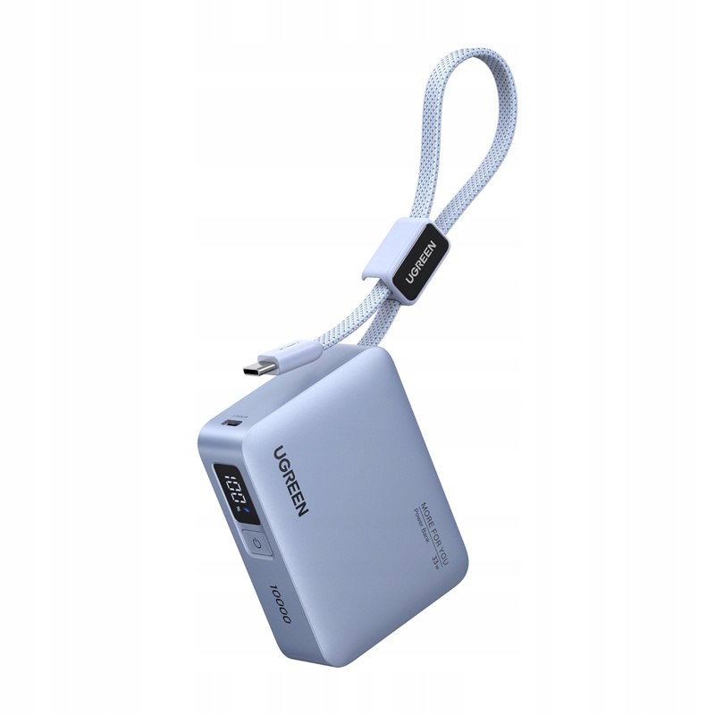 Powerbank 10000mAh Ugreen PB584, Usb Usb-c, 33W, wbudowany kabel (szary)