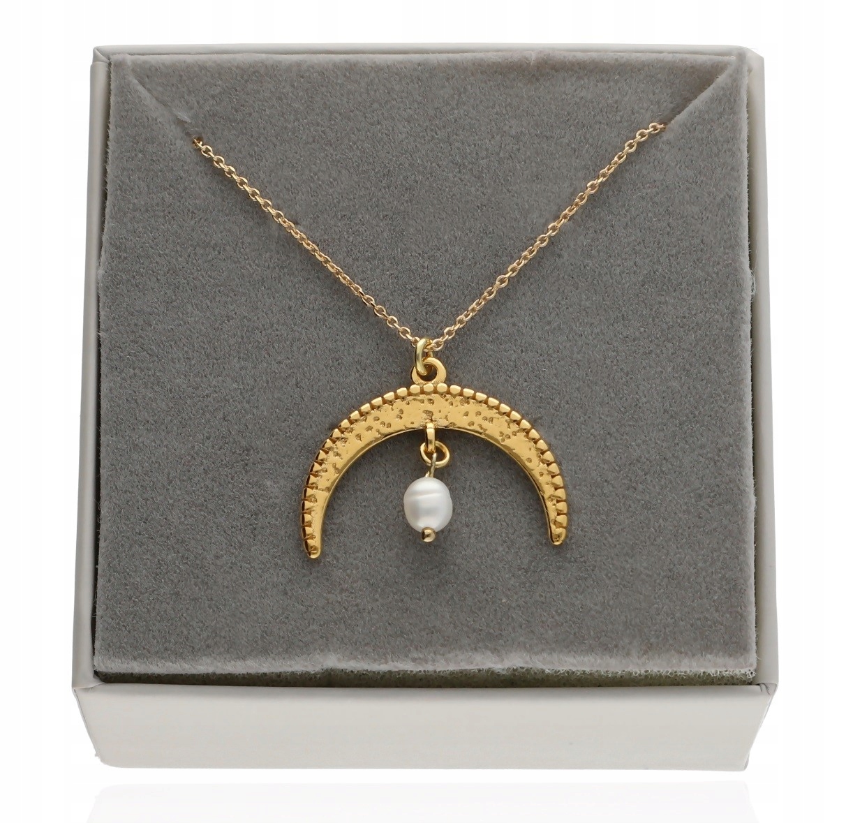 Zlatý náhrdelník s měsícem, talisman, perla, příroda, 40 cm