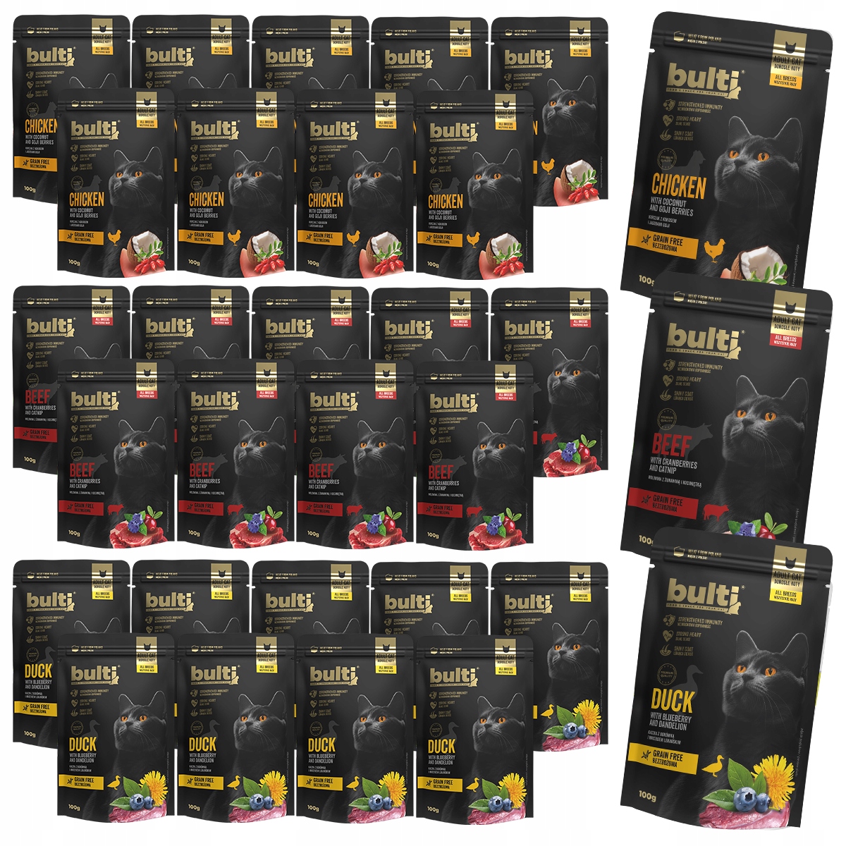 Levně Krmivo Mokré Pro Kočky MIX Chutí Bulti Superfood Kapsička 30x100g Premium