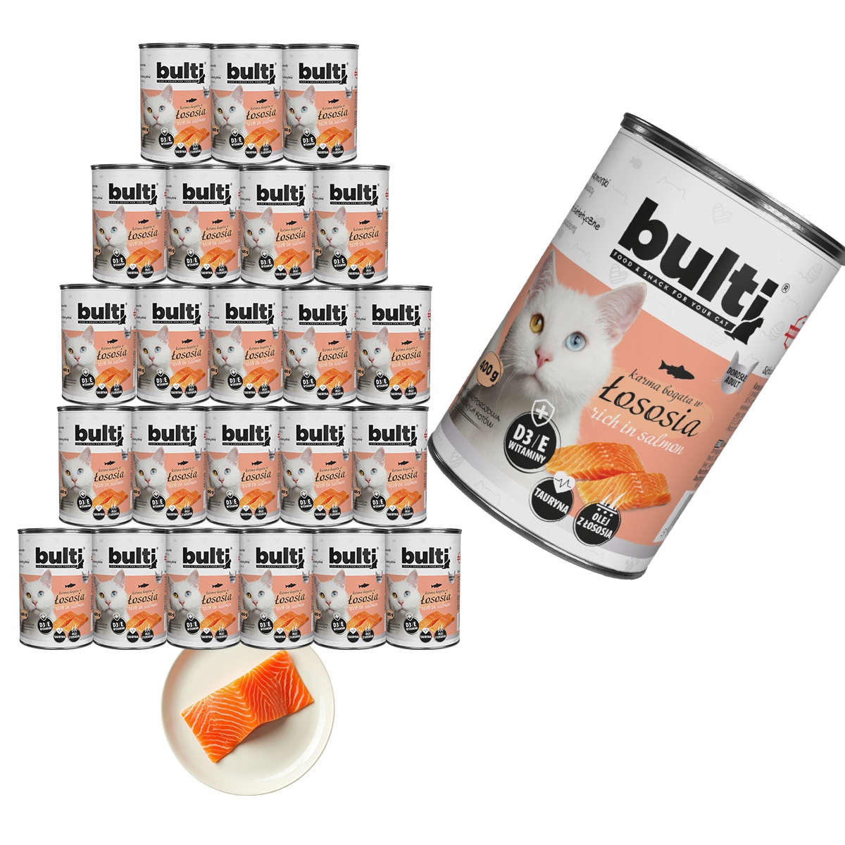 Levně Bulti Pro Kočky Krmivo Konzerva luncheon meat s lososem Set 24x400g