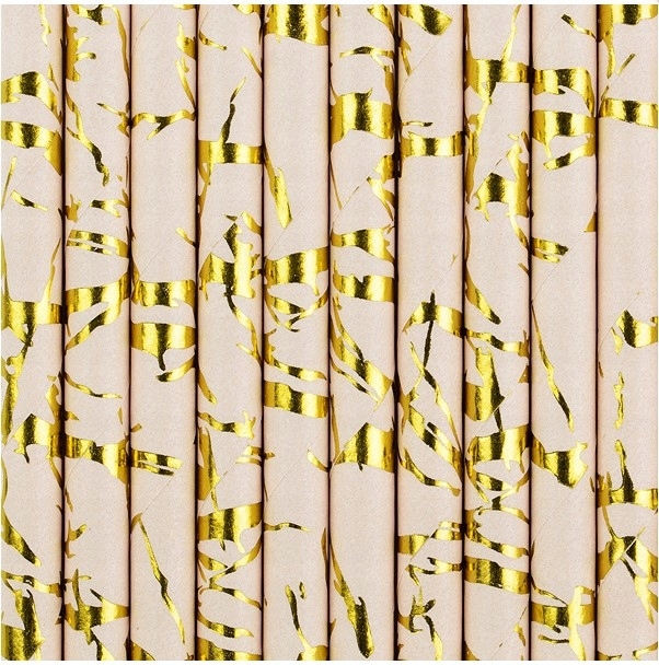 Słomki BIO RURKI papierowe do picia różowe złote pudrowy urodziny roczek