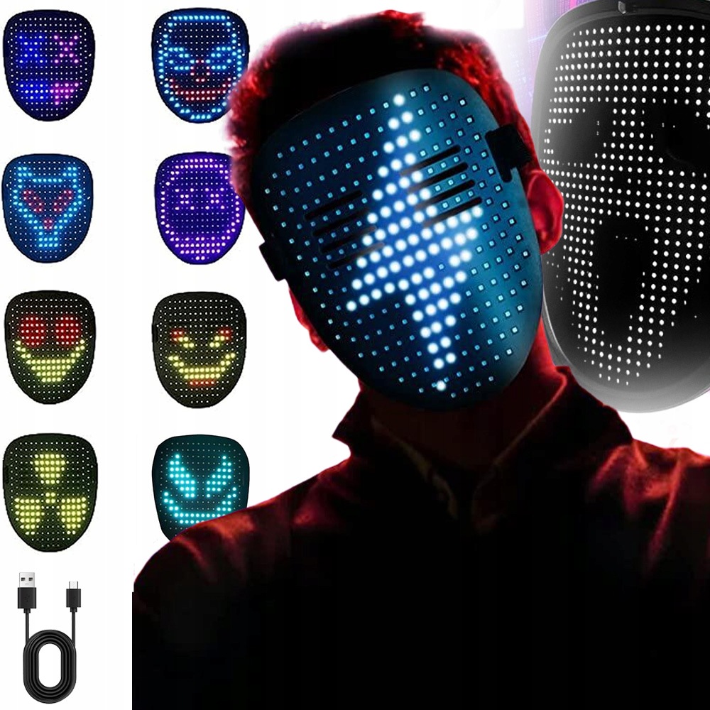 Led Maska Na Halloween Svítící Bluetooth Maska Měnící Obličej, Aplikace