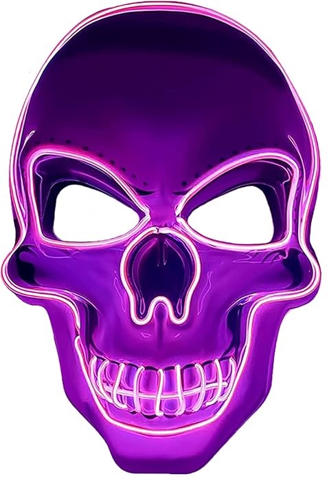 Maska Halloween, świecąca, szkielet, fioletowy LED