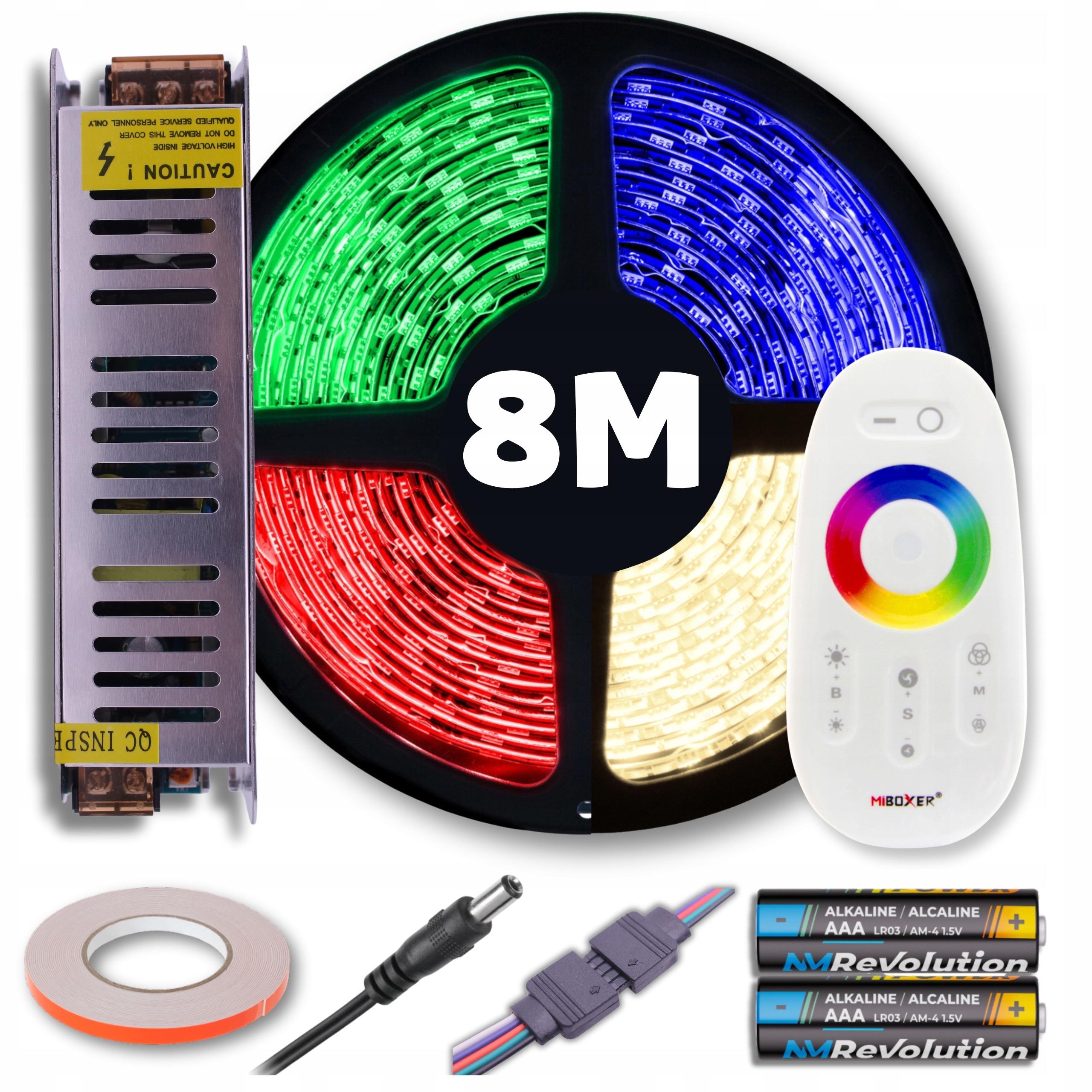 Set Led pásik Rgb farebný neutrálny biely s diaľkovým ovládaním a napájacím zdrojom 8M