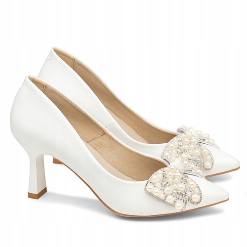 Brilu Polskie Ślubne Szpilki Z Ozdobną Kokardą Heilly Białe 39