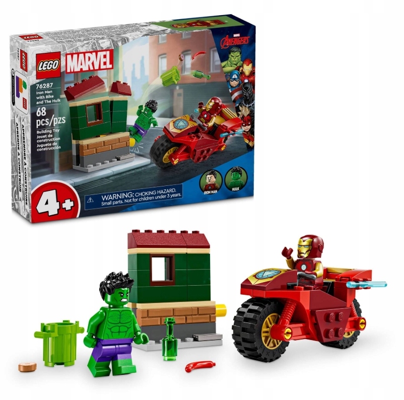 Lego Marvel Iron Man z motocyklem i Hulk 76287
