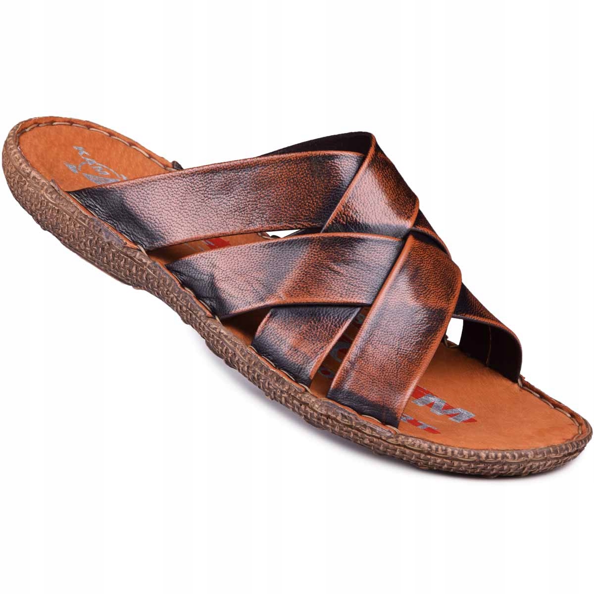 

Męskie polskie klapki skórzane kapcie brąz 45