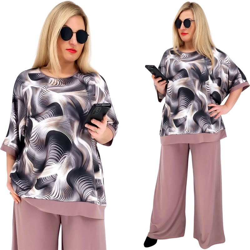 Dámský Pohodlný Komplet Halenka A Kalhoty Volný, Vzdušný Komplet 48 50 52 Uni