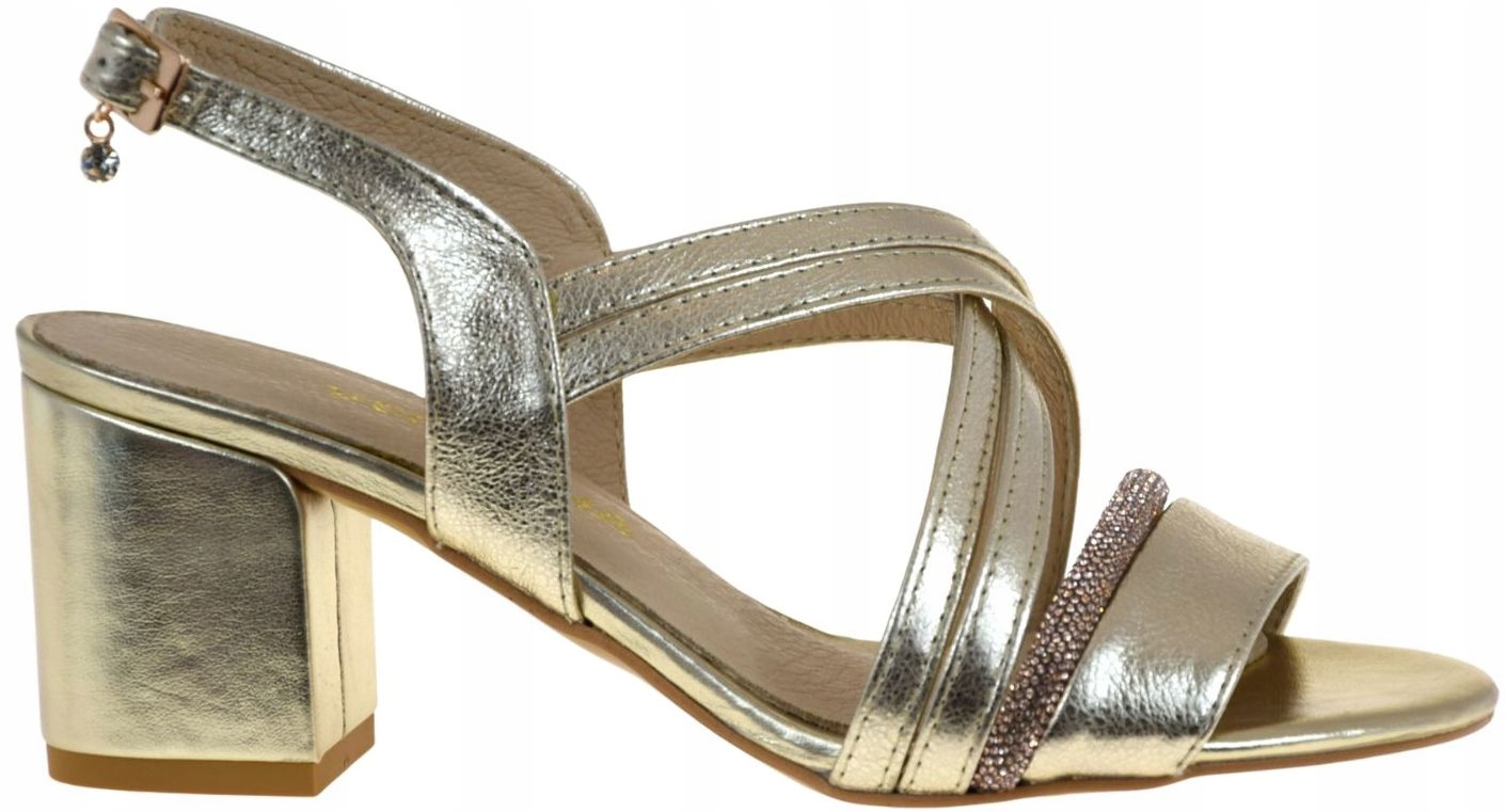 Zlaté dámské kožené sandály na podpatku elegantní Veronna 1923 VEL.36