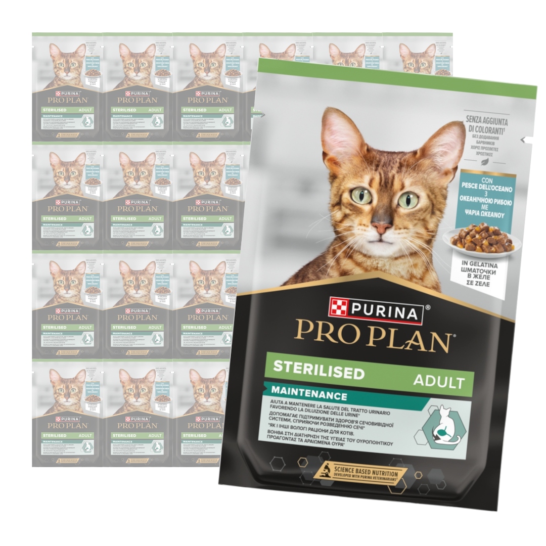 Levně Purina Pro Plan Adult Sterilised Krmivo pro Pro Kočky 24x85g s rybami v želé
