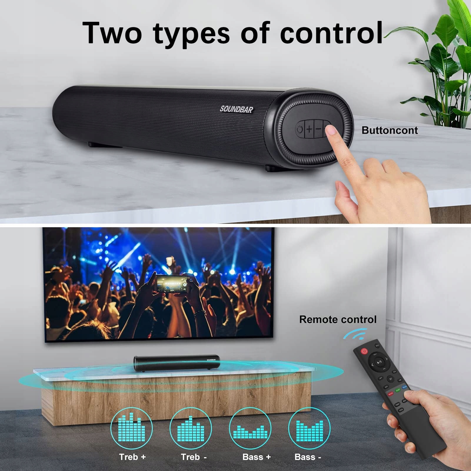 Bluetooth Kompaktowa Soundbar do TV PC z Pilotem 3 Tryby EQ — miniatura 5