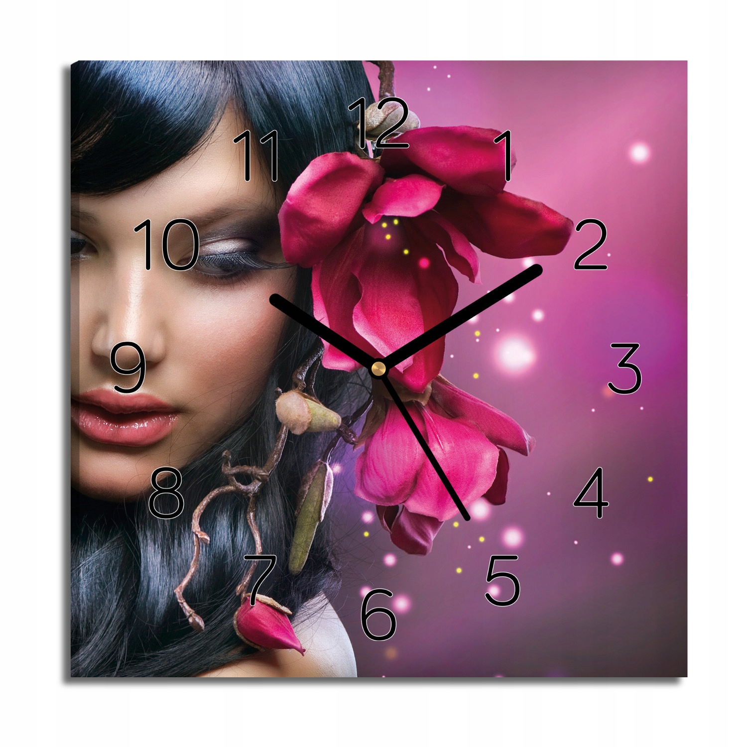 hodiny canvas Žena magnolie do obývacího pokoje 30x30
