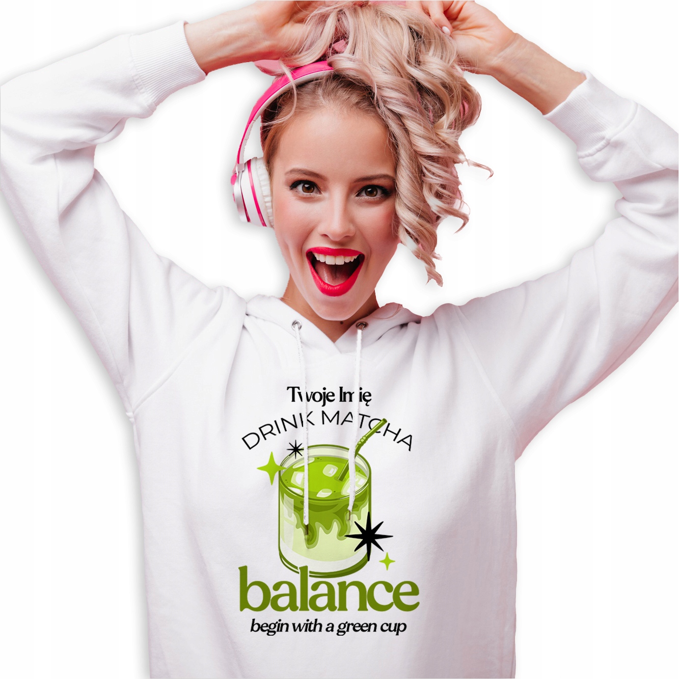 Mikina Bílá Módní mikina pro milovnici Matchy Drink Matcha Jméno M