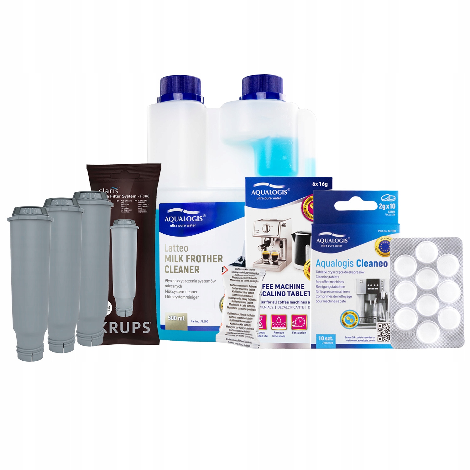 3x Filtr do kávovaru Krups F088 Tekutina 500 ml Odvápňovač Tablety