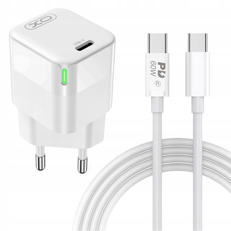 XO CE06 USB-C 30W Biały + Kabel USB-C do USB-C