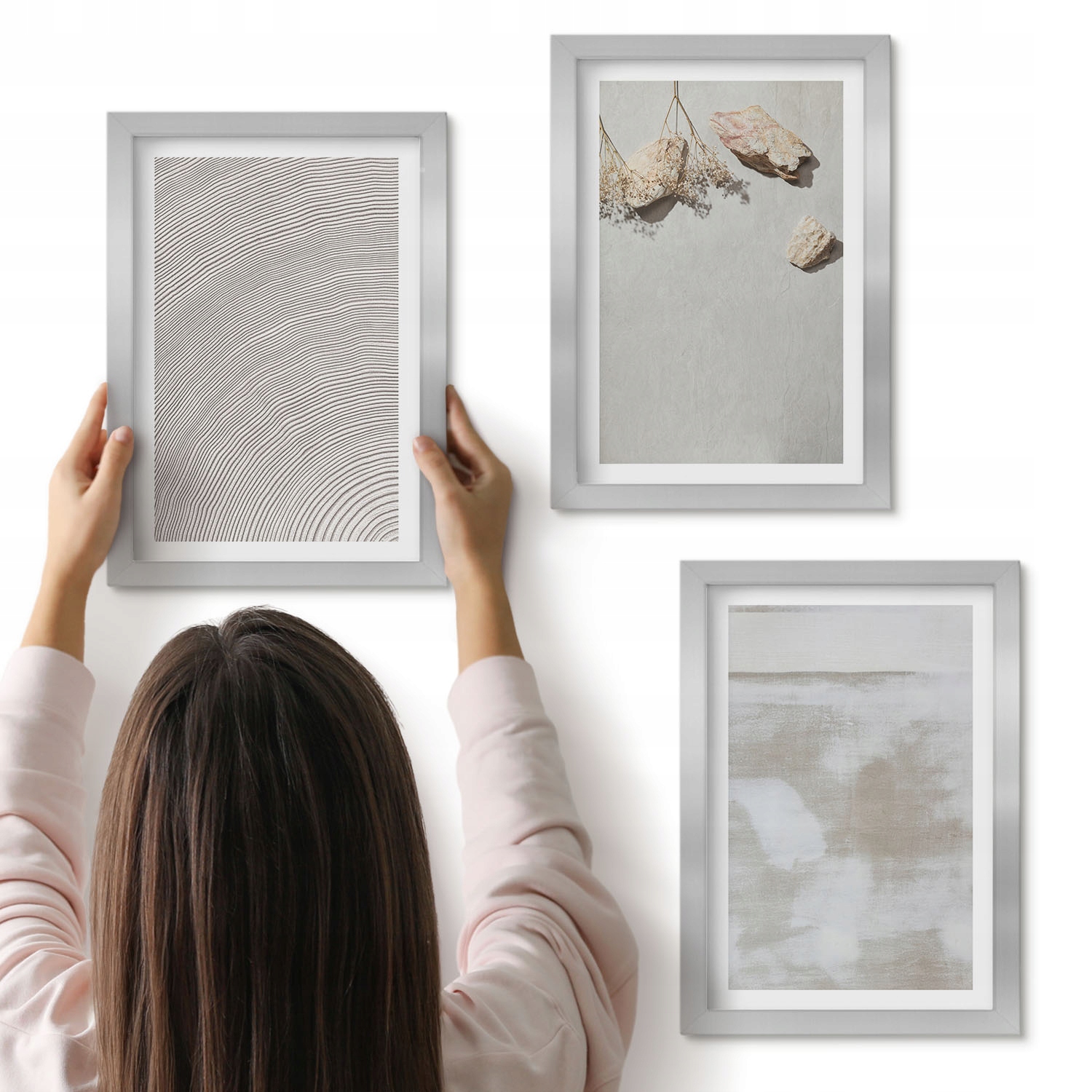 Sada obrazů do obývacího pokoje Triptych 3x 20x30 Písek kameny boho textura