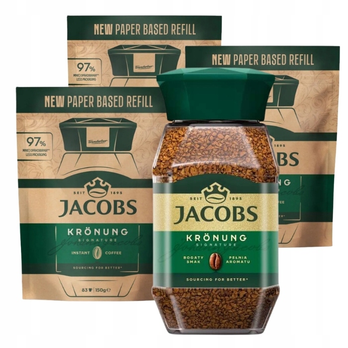Zestaw Kawa rozpuszczalna Jacobs Kronung 200g 3x150g Dosypka refill