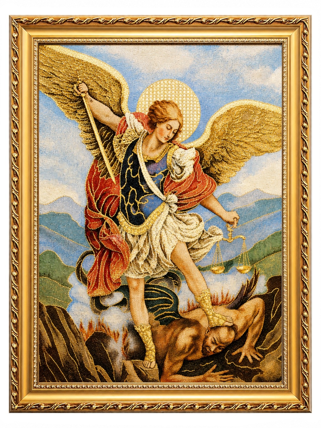 Vyšívaný obraz sv. Michaela Archanděla 49x67 cm 4260S7