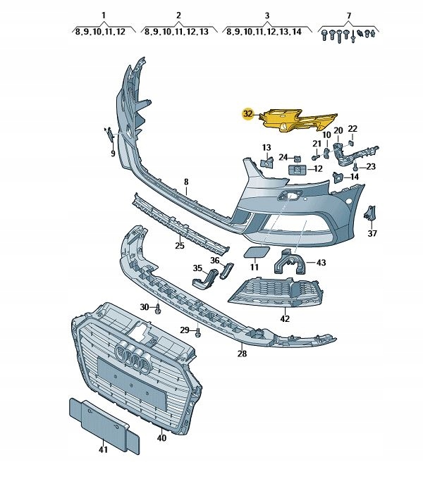 8V3807319 - Запорный элемент переднего бампера Audi A3 8V л