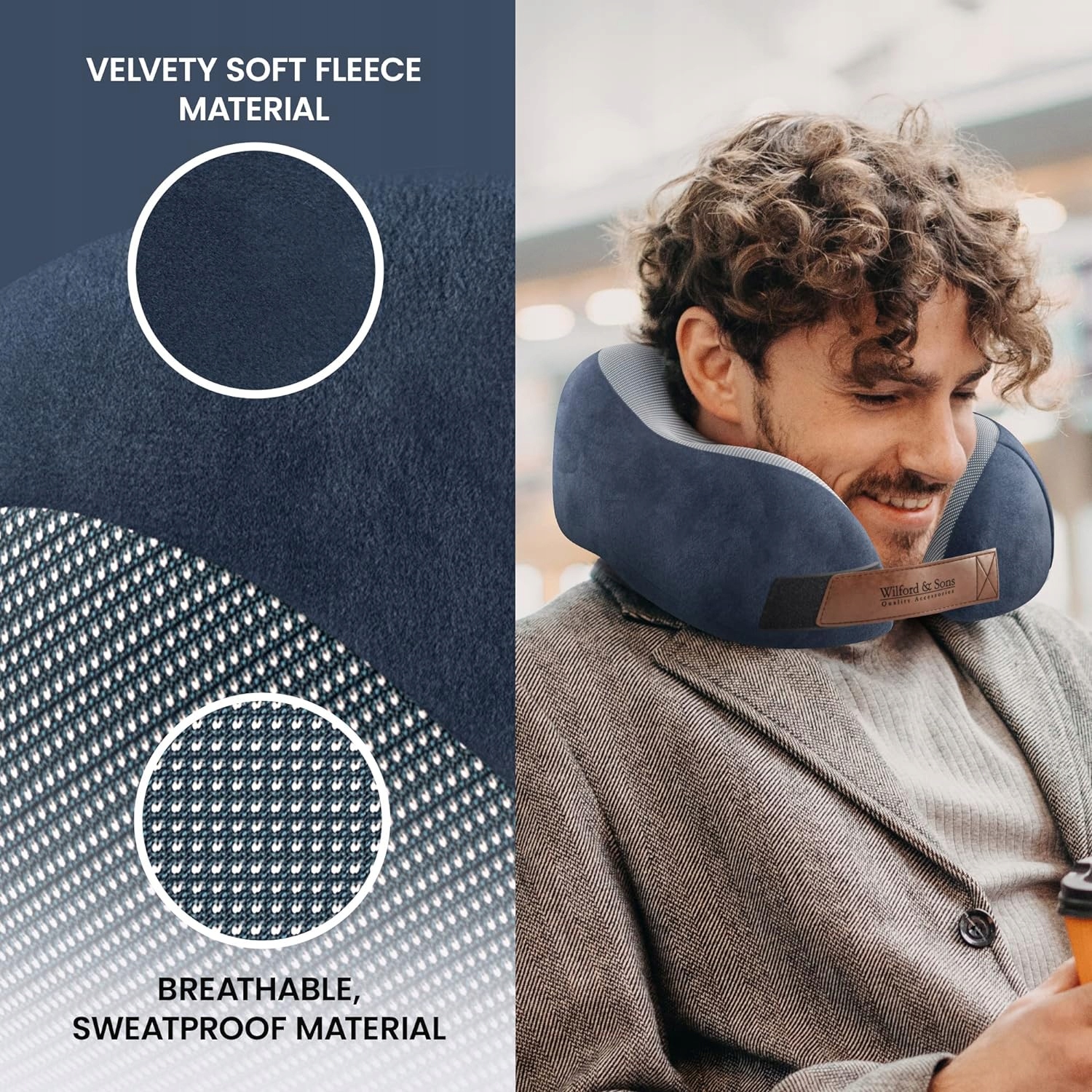 Podróżna poduszka pod kark Set: Maska do spania + zatyczki do uszu + torba Szerokość produktu 23 cm