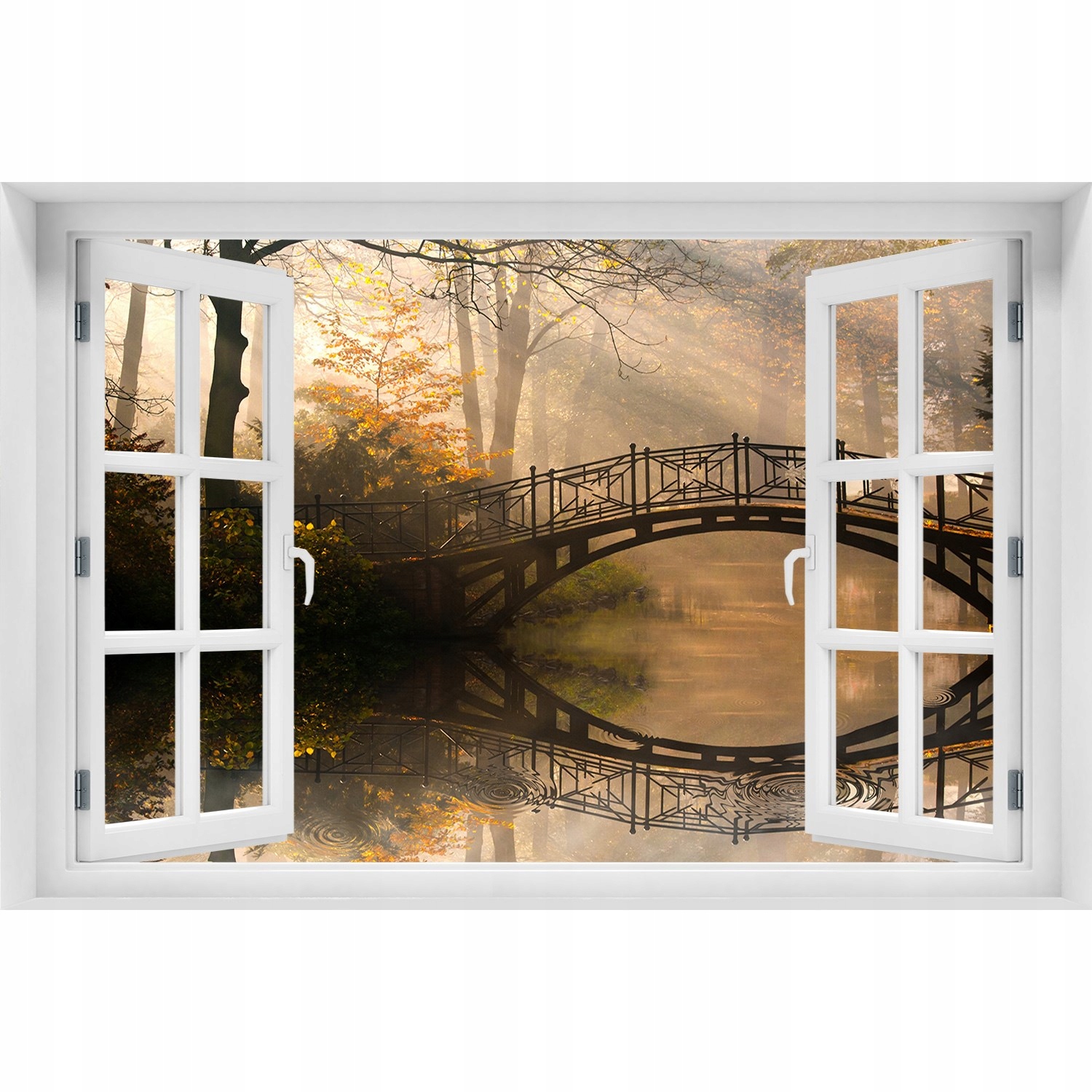 

3D Okno Naklejka na ścianę Stary most jesienią