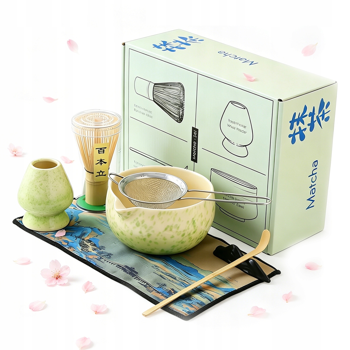 Dárková Sada Na Čaj Matcha Šálek Metlička Zelená 7KS Jako Dárek