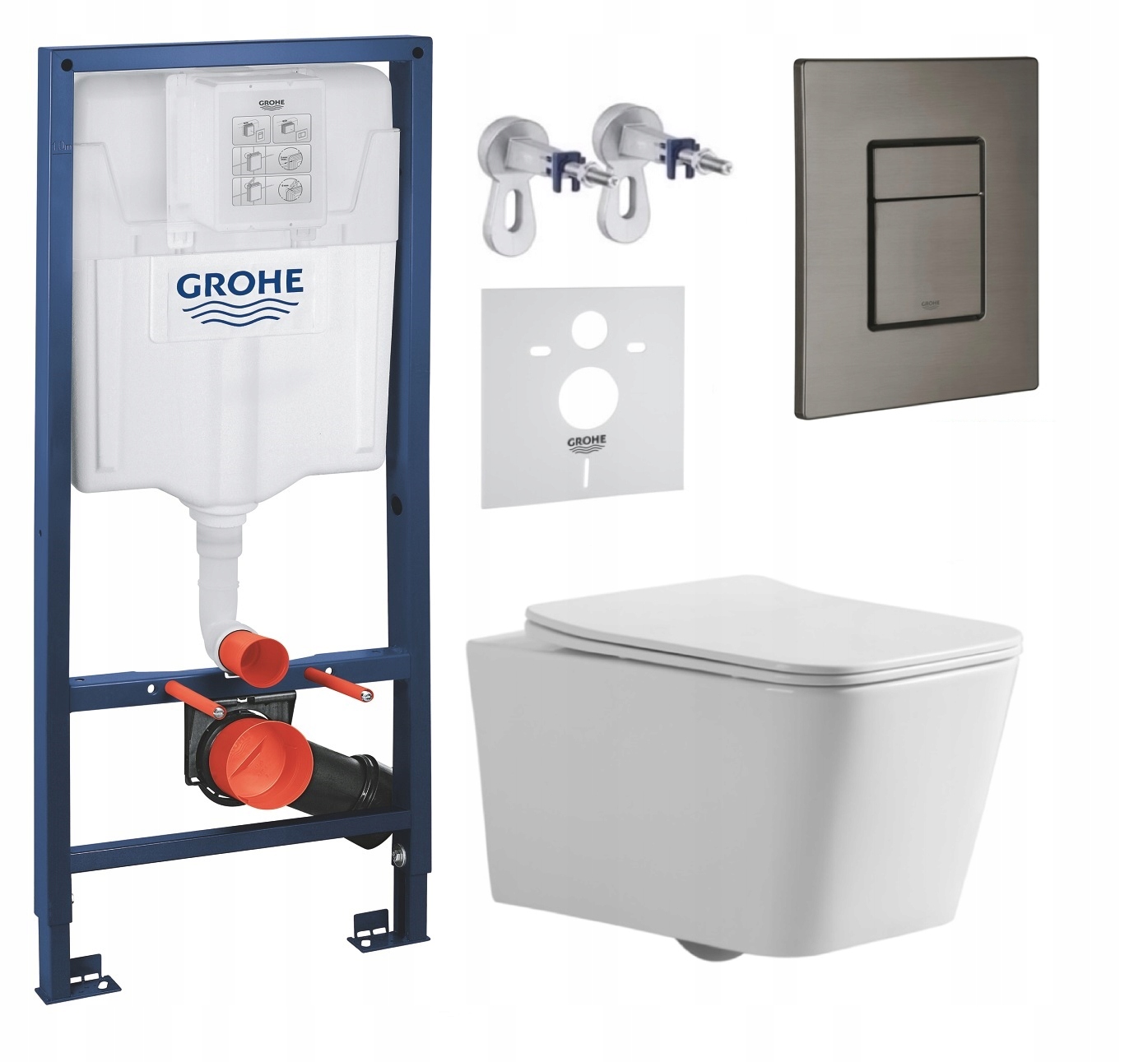 Podomietkový Wc set Grohe Miska Bilovec Tlačidlo Grafit Kartáčovaný Fresh