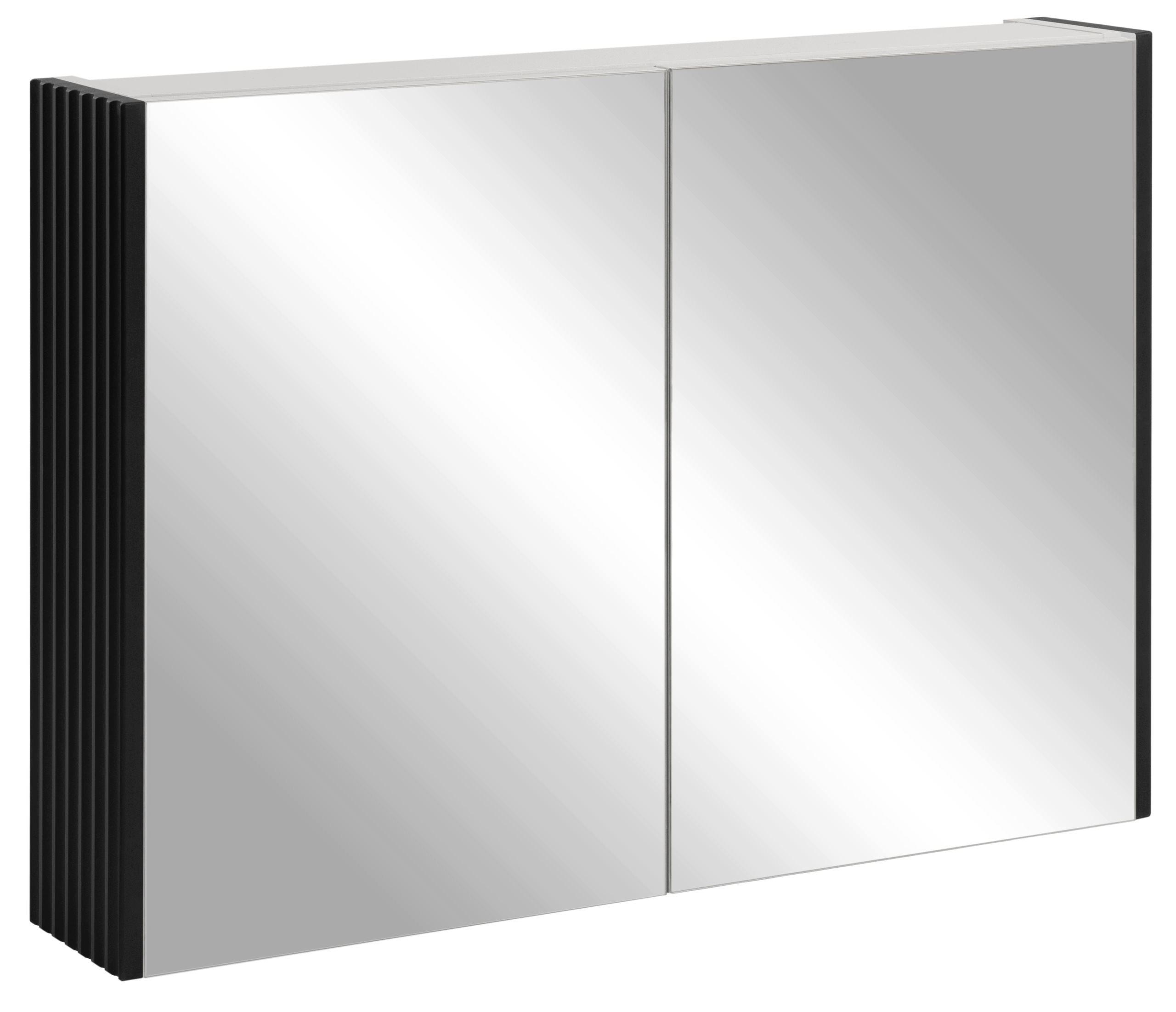Zrcadlová skříňka Se Zrcadlem 80 Koupelnový boční panel Černá Rýhovaná Mdf