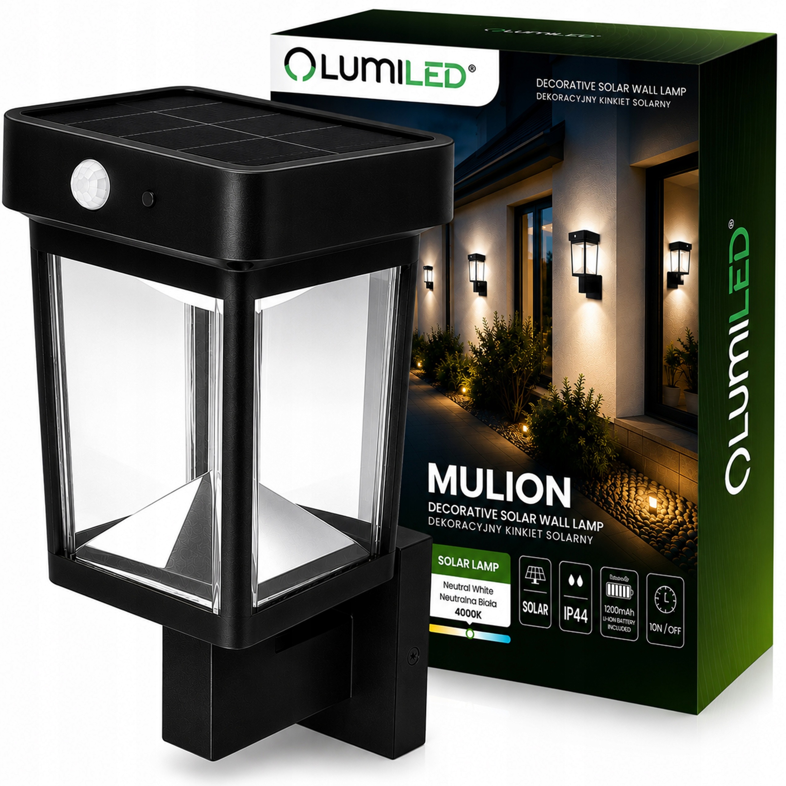 Venkovní solární Led svítidlo Velká zahradní fasádní lampa Senzor Pohybu
