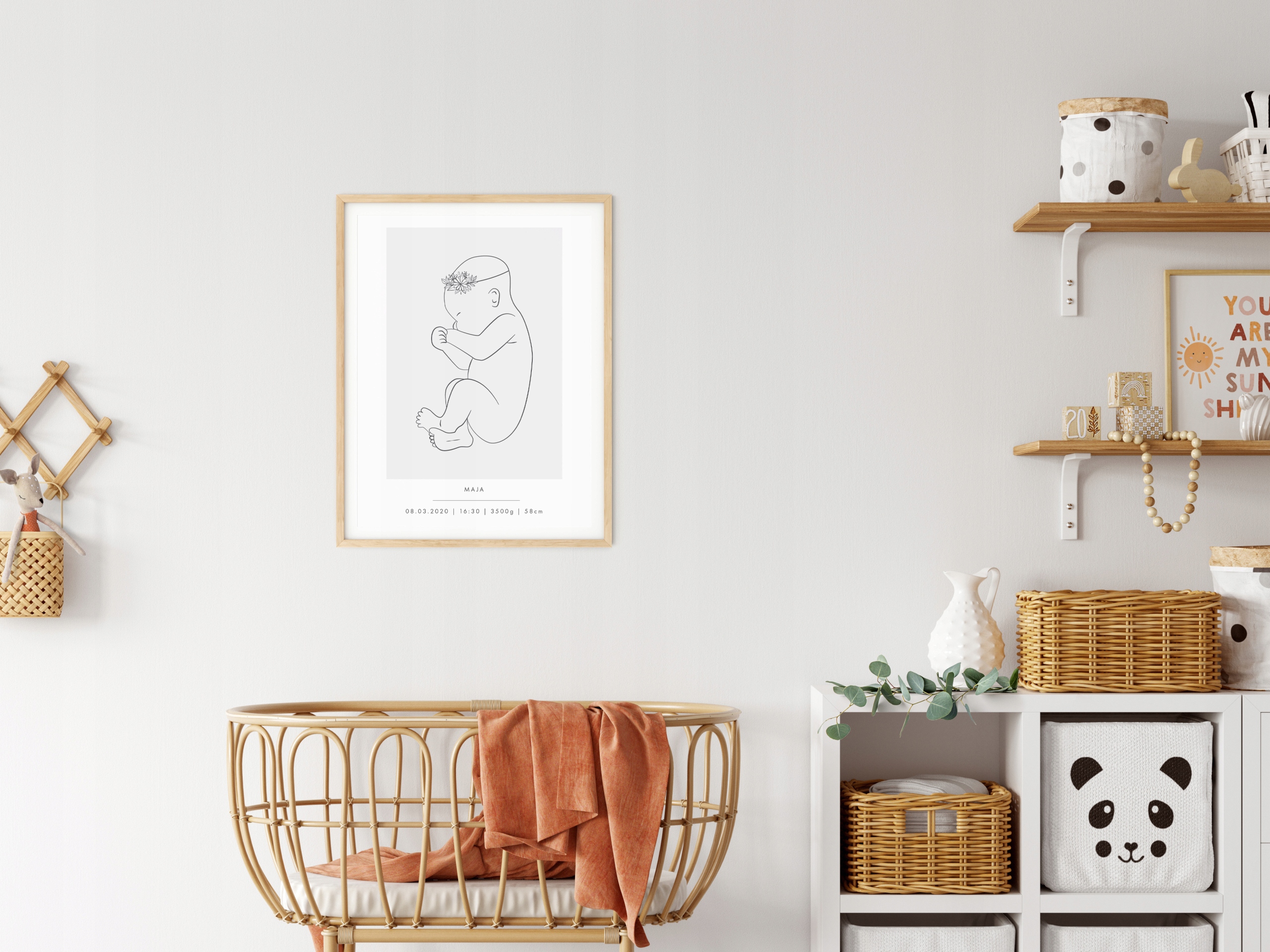 Plakat Prezent Metryczka Noworodka Szara 50x70 Szerokość produktu 50 cm