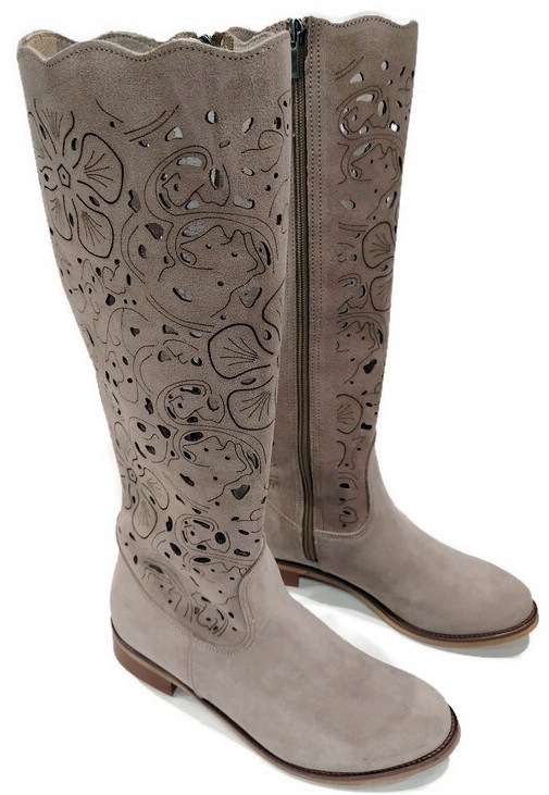 KOR-2329 STYLOWE LEKKIE AŻUROWE KOZAKI SKÓRA NATURALNA 40