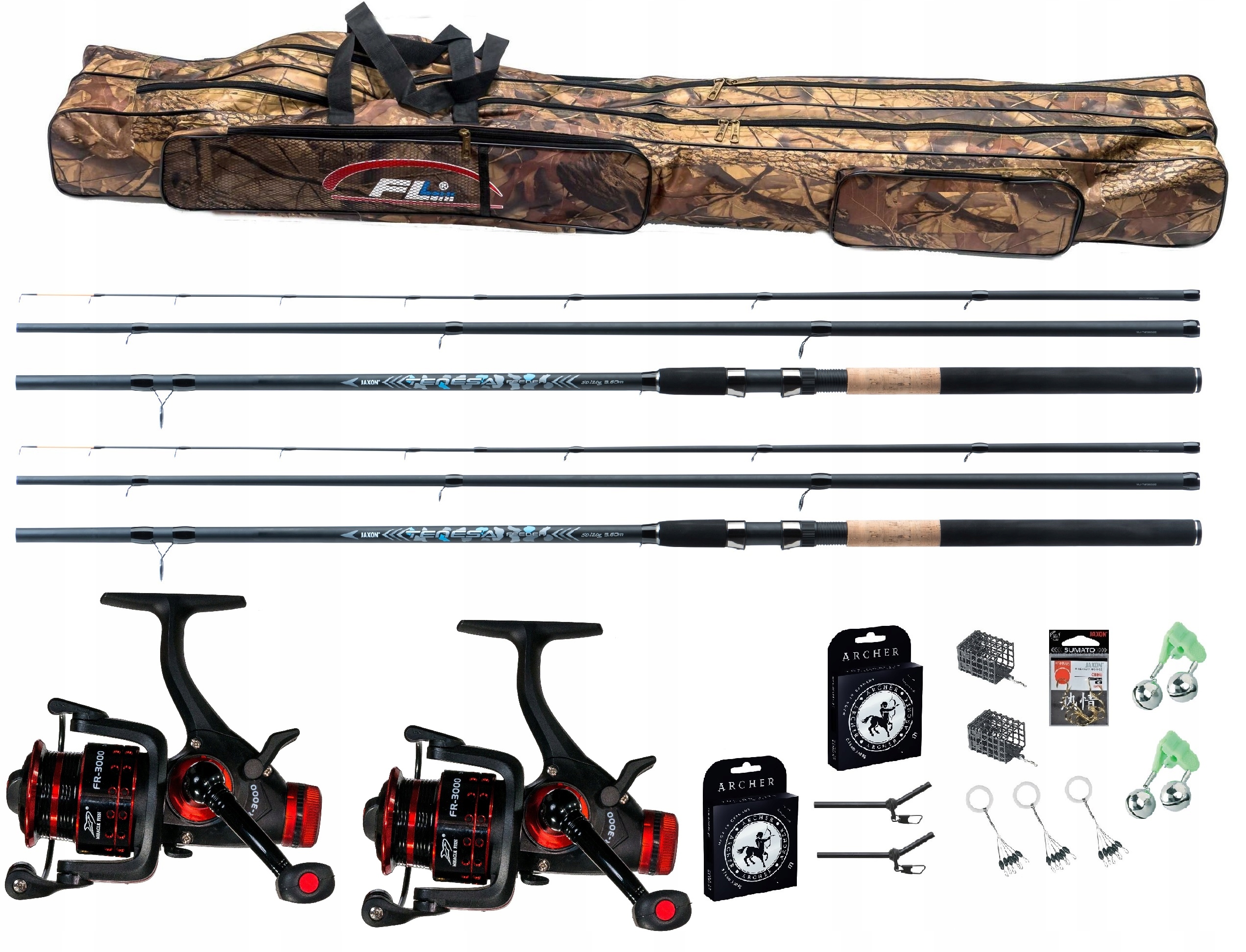 Zestaw 2x Wędka Jaxon Feeder 2x Kołowrotek Torba