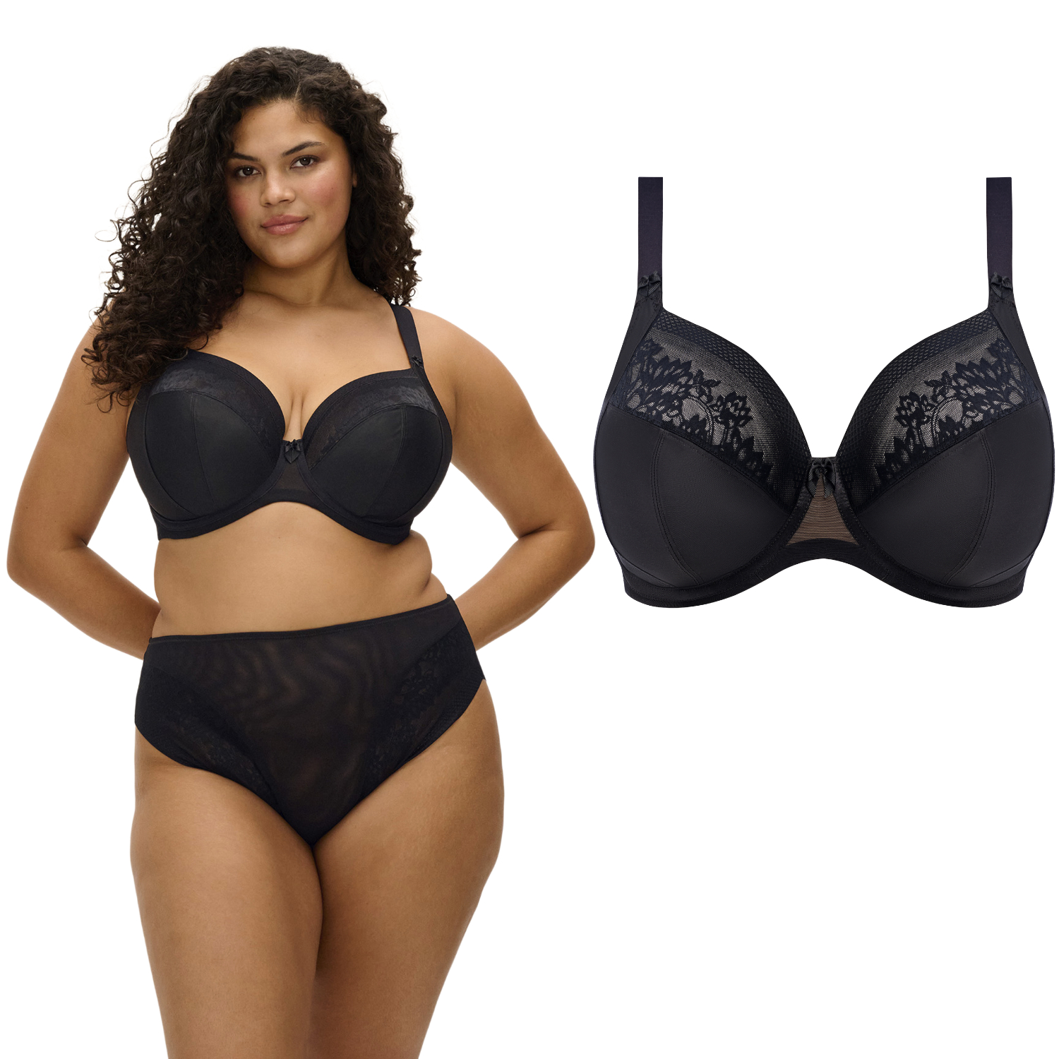 Elomi Nerina Plunge Bra Black podprsenka s elastickou krajkou 90J 40GG