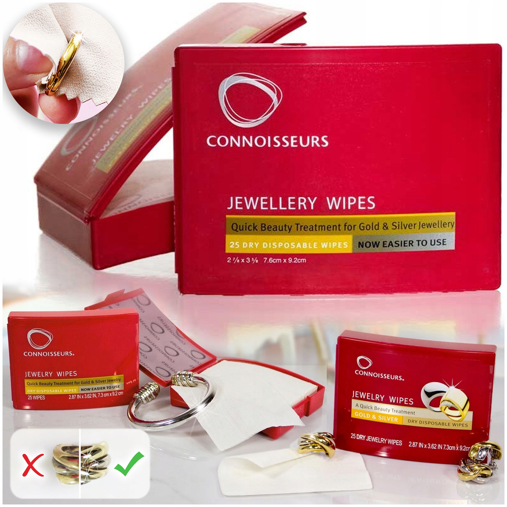 ŚCIERECZKI CHUSTECZKI CONNOISSEURS DO CZYSZCZENIA BIŻUTERII, SREBRA, ZŁOTA
