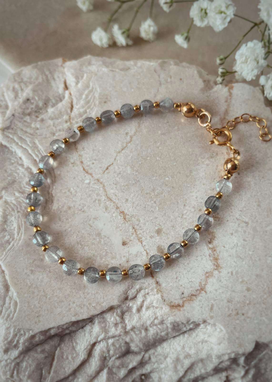 Náramek z přírodních kamenů Labradorit 17 cm