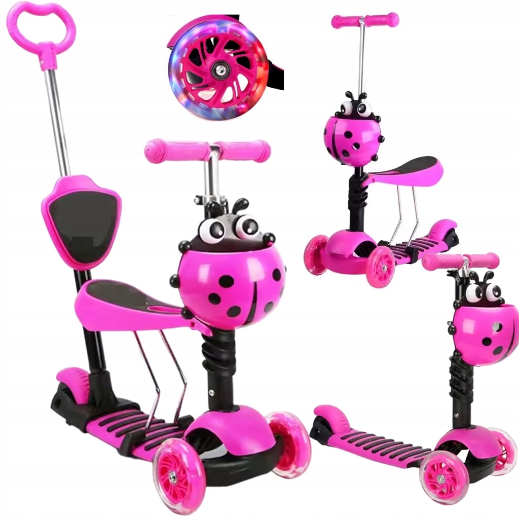 Hulajnoga Trójkołowa Balansowa Biedronka 5w1 Led Różowa