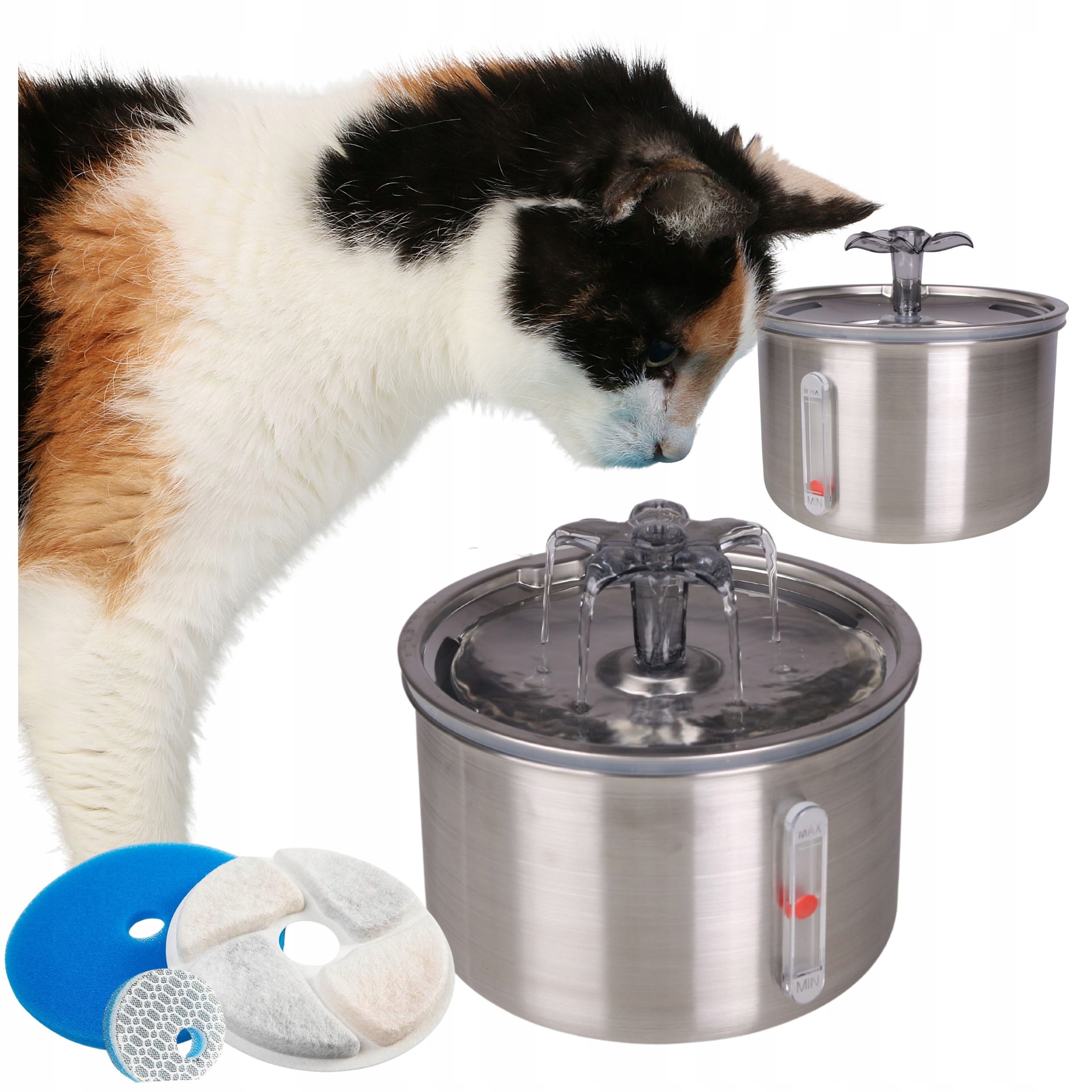 Fontanna Poidełko Dla Kota Cicha Stal Nierdzewna Automatyczna Z Filtrem 2L