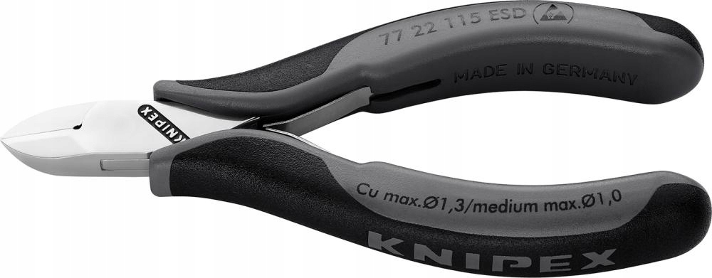 Boční štípací kleště pro elektroniku Esd, kulatá hlava bez zkosení, 115 mm