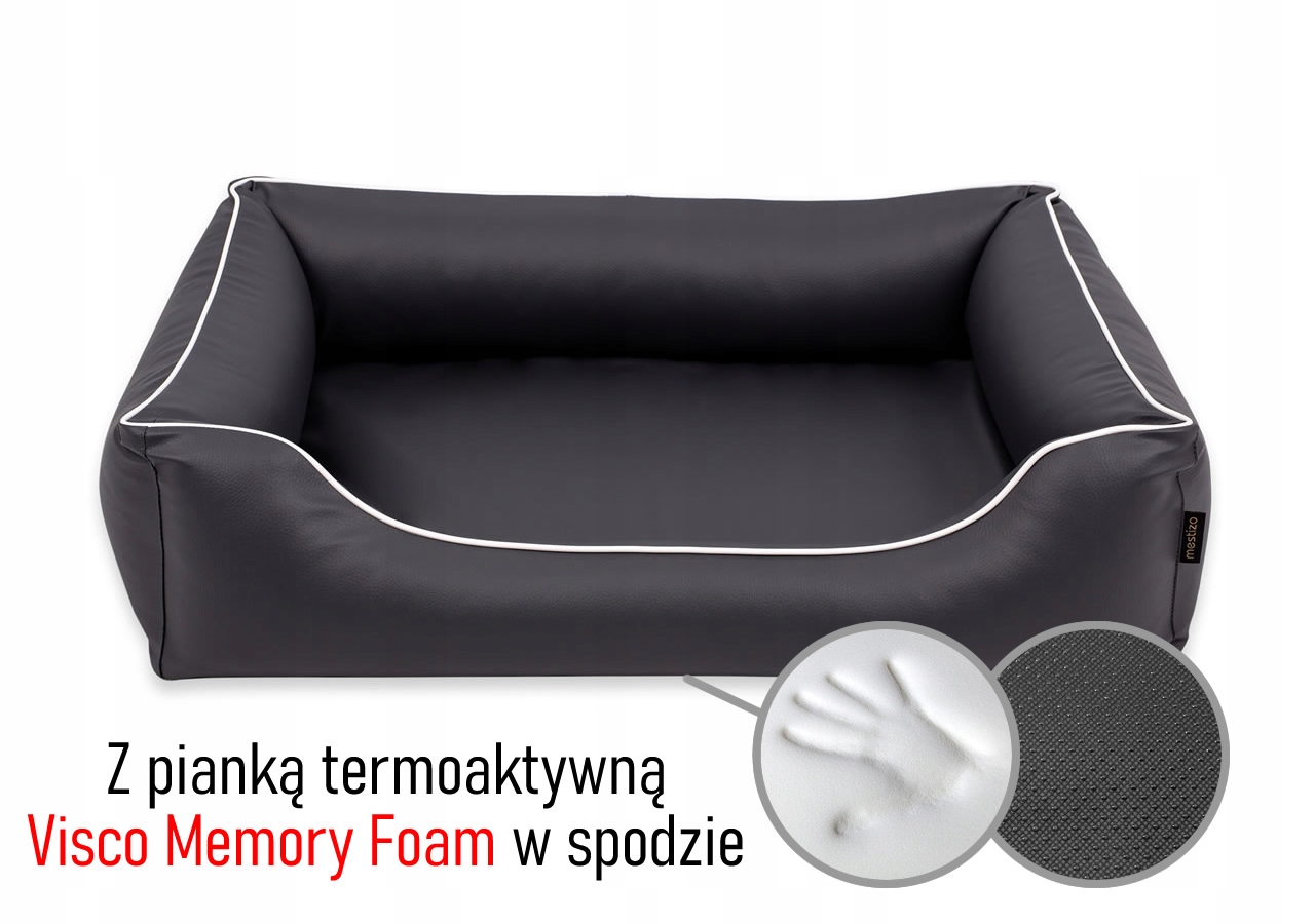 Pelíšek z ekokůže pro psa potah s pěnou MemoryFoam 65x50, rozebíratelný