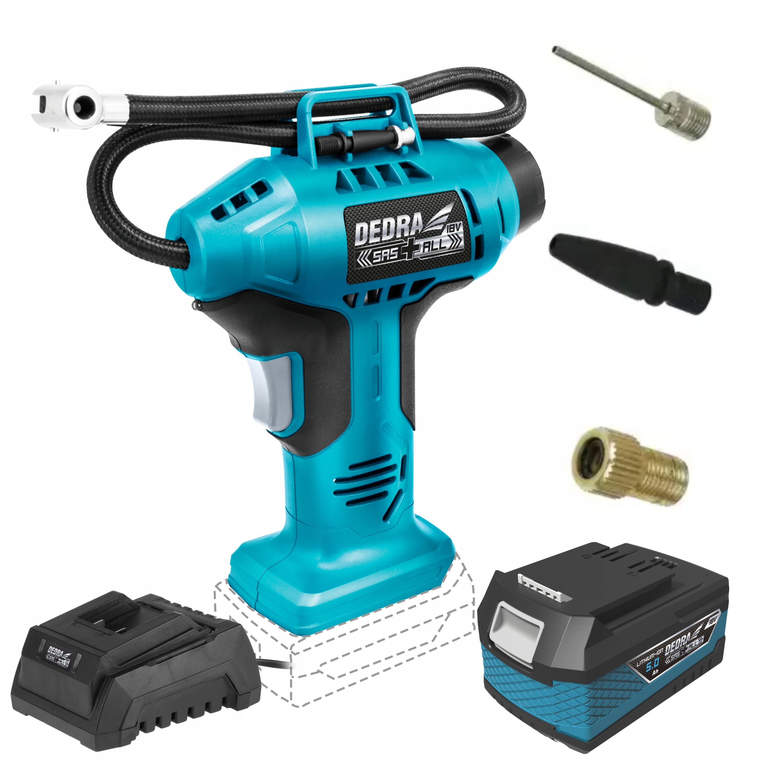 

Dedra Kompresor Akumulatorowy Pistoletowy 18V +5Ah