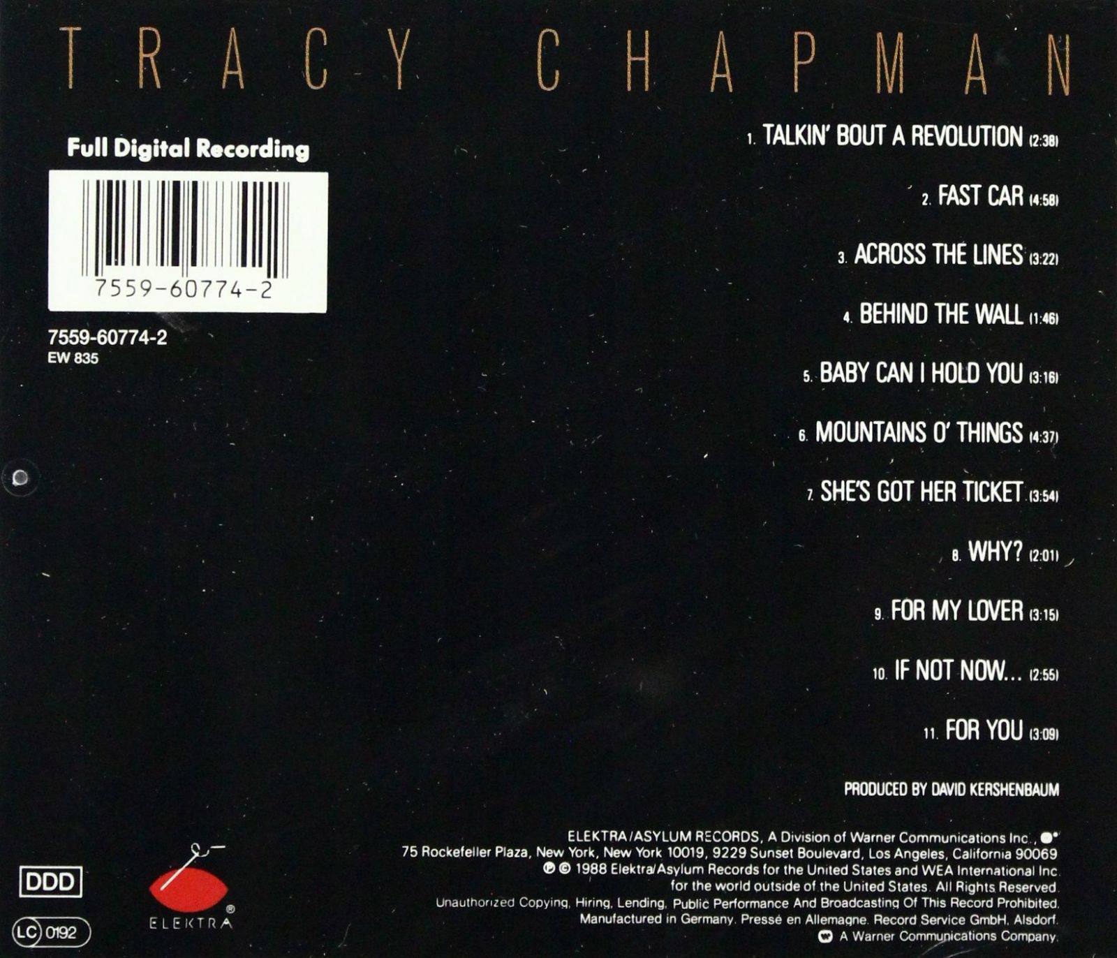 TRACY CHAPMAN: TRACY CHAPMAN (CD) Stan opakowania oryginalne