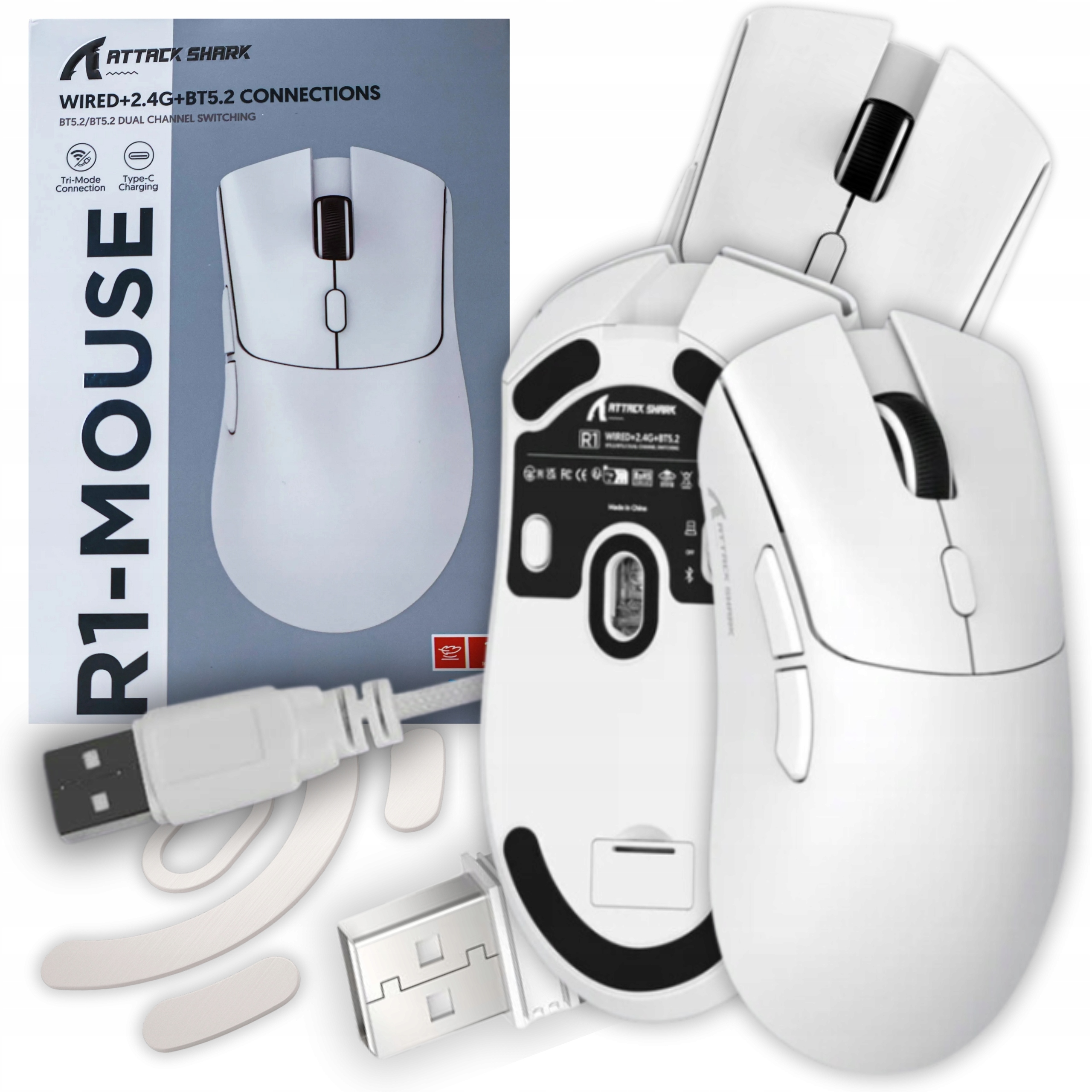 Myš pro hráče Attack Shark R1 Bílá 2.4 GHz bezdrátová