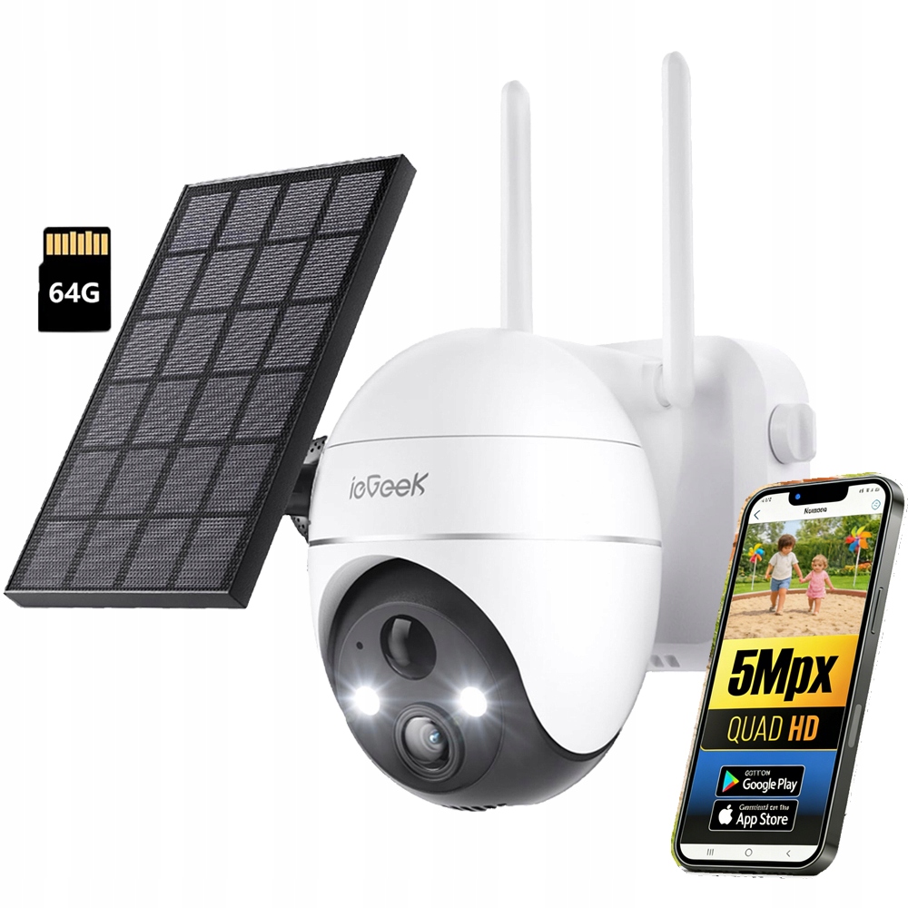 Kamera Solarna Zewnętrzna Ip WiFi Obrotowa 2K 5MPX Kamery monitorujące Ptz