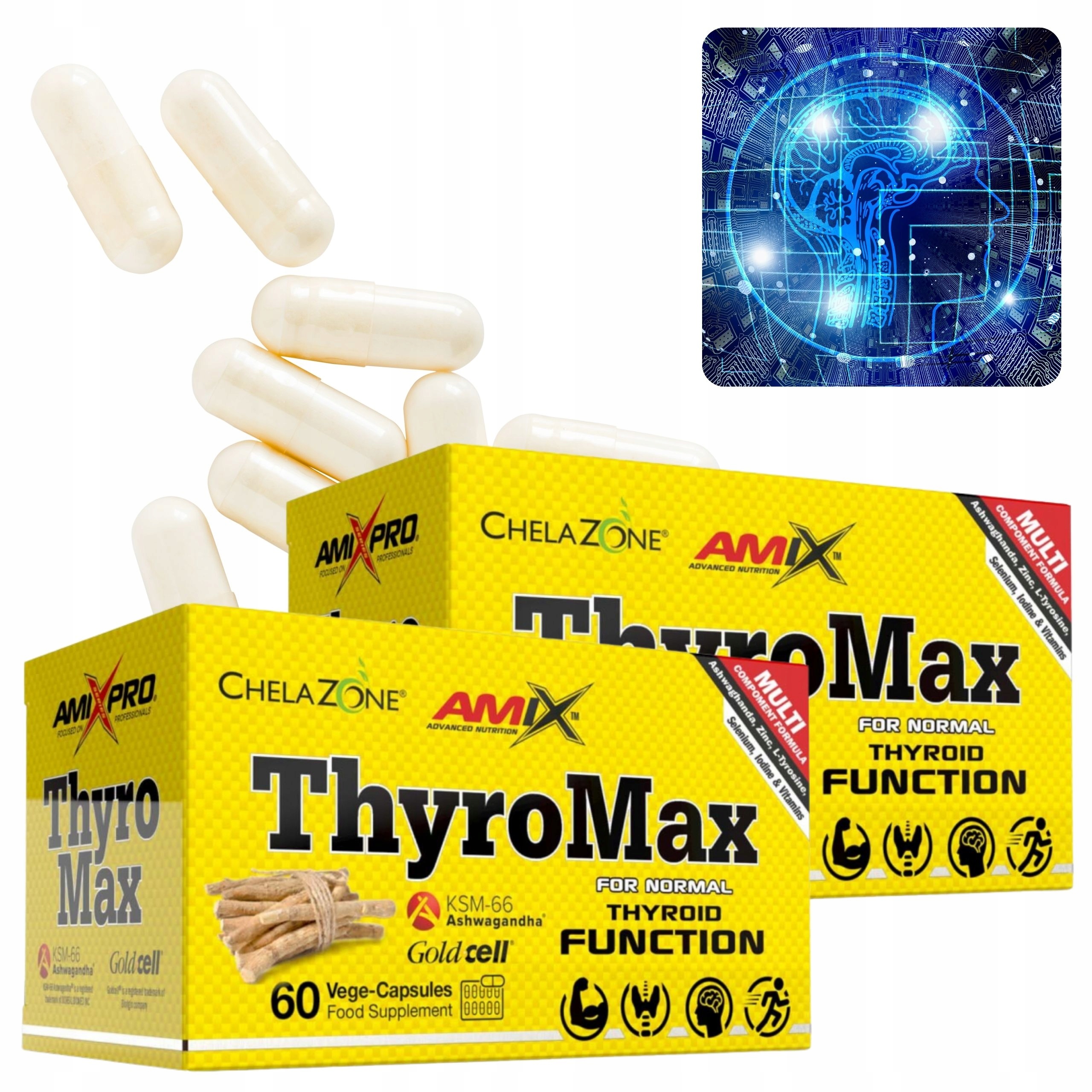 Na stres Ashwagandha Vitamín B1 B6 B12 L-tyrosin Jód Zinek Selen Přírodní