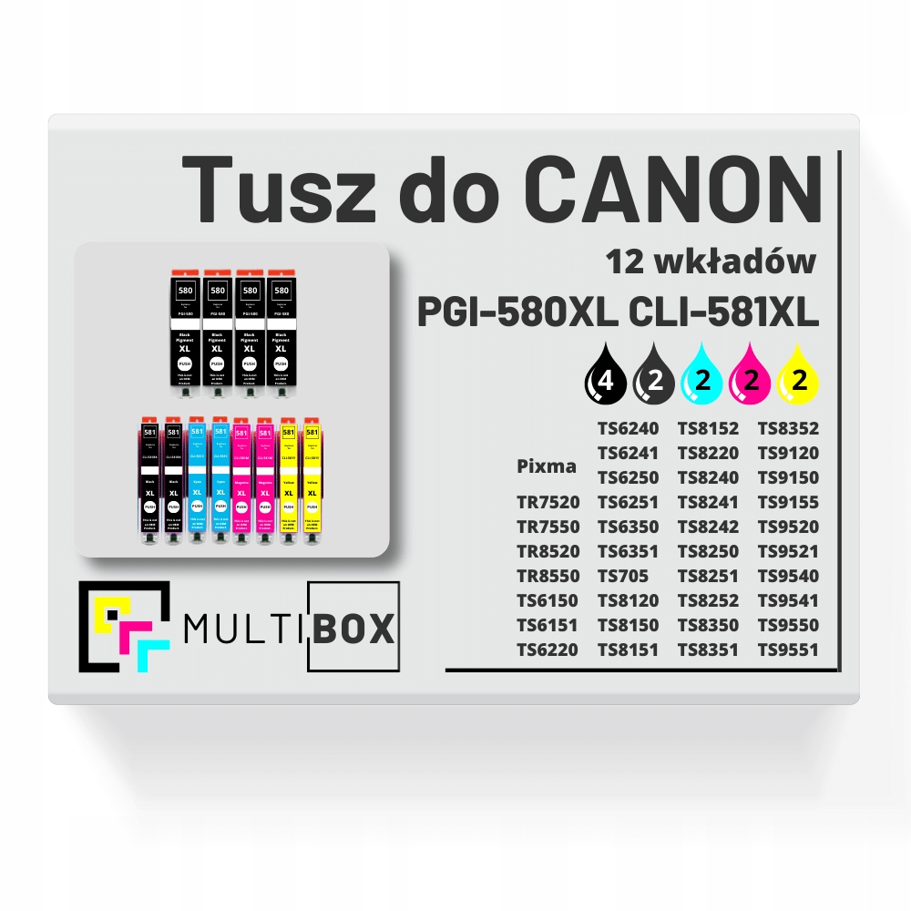 Nowy 12x Tusz PGI-580XL CLI-581XL do Canon Pixma TS6150 TS6250 TS8350
